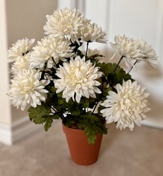 White Chrysanthemum Silk Floral In Ceramic Pot
