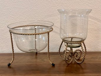 Decorative Gold Wire Glass Bowl And Candle Holder