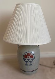 Mid Century Crock Style Blue Table Lamp