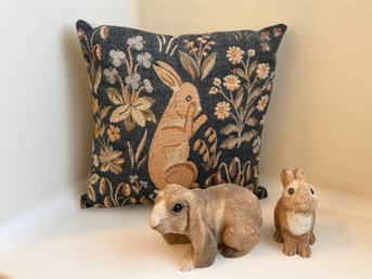 Adorable Collection Of Bunny Figurines And Pillow