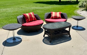 5 Piece Brown Outdoor Patio Wicker Set W/ Cushions & Pillow