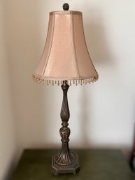 Beautiful Bronze Table Lamp W/ Beaded Embellished Lampshade