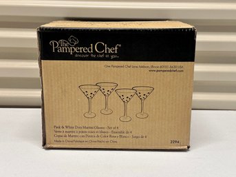 Pampered Chef Pink & White Dots Martini Glasses - Set Of 4