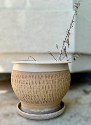 Cream And Brown Earthenware Ceramic Planter Pot