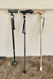 Collection Of Beautiful Foldable & Adjustable Walking Canes - Lot Of 3