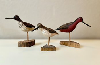 Vintage Hand Carved Shore Bird Wood Decoys By Will Kirkpatrick - Lot Of 3