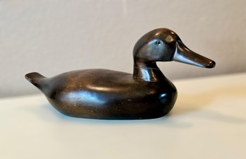 Vintage Dark Wooden Duck W/ Glass Eye