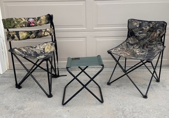 Sporting Camo Camp Chair, Stool And Side Table -lot Of 3