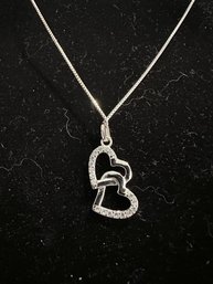 Gorgeous 925 Sterling Intertwined Hearts Pendent Necklace W/ CZ