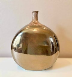 Amazing Golden Metallic Vase W/ Patterned Ceramic Top