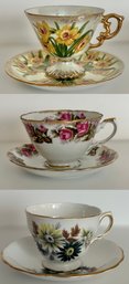 Floral Teacup And Saucer Sets - Lot Of 3