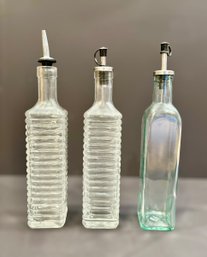Square Glass Oil & Vinegar Dispenser Bottles - Lot Of 3