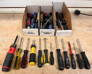 Large Assortment Of Screwdrivers And Flat Heads