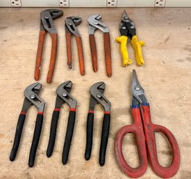 Lot Of Metal Shears And Joint Pliers