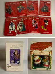 Assortment Of Hallmark Ornaments And Salt And Pepper Shakers