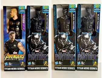 Marvel Titan Hero Series Collectible Thor & Black Panther Figurines - Lot Of 4