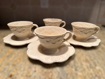 Exquisite Ivory Colored Shabby Chic Tea Cup Set. Lot Of 8 Items