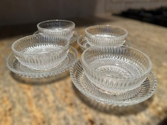 Exquisite Cut Glass Dessert Bowl And Plate Set. Lot Of 8 Items