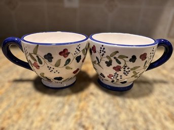 Lovely Vintage Berry Print Oversized Coffee Mugs.  Lot Of 2