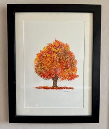 Framed Original 2014 Water-painting Of An Autumn Tree By Dbennington
