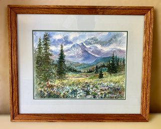 Breathtaking Framed Original Water Painted Piece The Twin Peaks By Becky Everitt