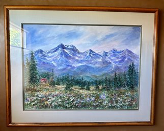 Remarkable Framed Original Water Painted Mountain Scene By Becky Everitt