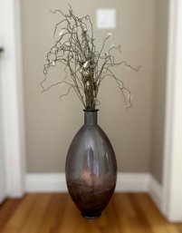 Amazing Large Dark Glass Vase W/ Faux Plant