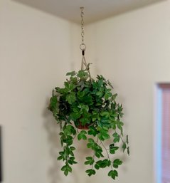 Hanging Faux Ivy Plant In A Woven Basket