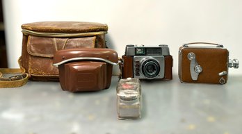 Amazing Set Of Vintage Cameras W/ Dacora-matic 4D Camera, Keystone Olympic Movie Camera, & Pocket Flash-gun