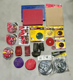 Great Assortment Of Sanding Materials W/ Sanding Disks, Sand Paper, Steel Wool, & Rubber Backing Pads