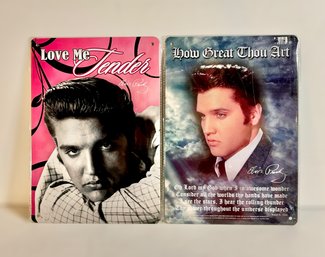 Wonderful Elvis Presley Metal Posters Of Love Me Tender & How Great Thou Art- Lot Of 2