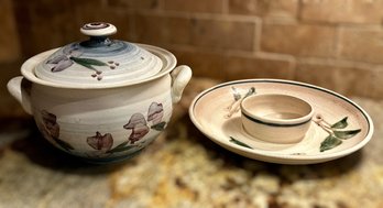 Beautiful Handmade Stew Pot And Chip And Dip Plate