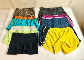 Colorful Assortment Of Womens Size Medium Athletic Shorts W/ Nike, Lululemon, Marmot, & More - Lot Of 8