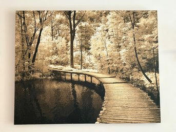 Wonderful Large Canvas W/ A Bridge In A Forest Titled Take My Lead