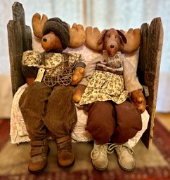 Adorable Hand Made Moose Couple By Lori Evens