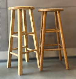 Great Solid Wood Bar Stools With Two Foot Bars- Lot Of 2