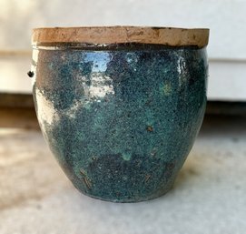 Beautiful Dark Green Glazed Terracotta Planter Pot - Lot 3 Of 7