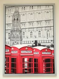 Amazing Red Phone Booths In London Canvas W/ Silver Frame