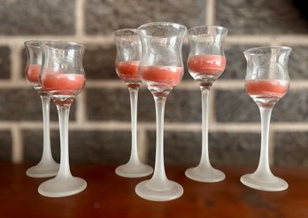 Partylite Glass Stemmed Candle Holders W/ Red Candles