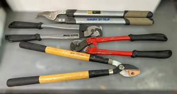 Assortment Of Hand Tools W/ Anvil Lopping Shears, Bypass Lopper, Wire Rope Cutter, & Cable Cutter