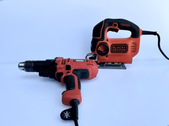 Set Of Black & Decker Power Tools W/ 7.0 Amp Drill & 5 Amp Variable Speed Keyless Jigsaw - Lot Of 2