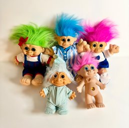 Adorable Vintage Baby Troll Dolls W/ Colorful Hair - Lot Of 5