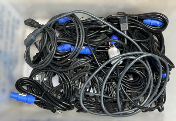 Assortment Of Edison & Euro-style Power Cords W/ Plastic Container