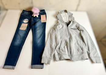 Cute Girls Youth Outfit W/ Size 10 Squeeze Skinny Jeans & Small Adidas Zip-up Jacket - Lot Of 2