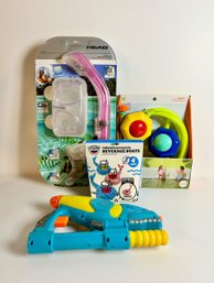 Fun Water Accessories W/ Snorkeling Mask, Pipeline Sprinkler, Inflatable Drink Boats, & Water Gun - Lot Of 4