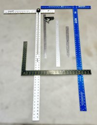 Assortment Of Rulers W/ Drywall T-squares, Right-angle Ruler, L Ruler, & 16 Inch Ruler