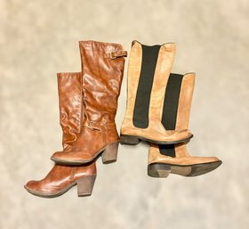 Womens Brown Knee-high Boots W/ Heels Size 10 - Lot Of 2