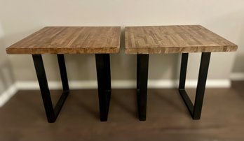 Gorgeous Custom Made Side Tables W/ Solid Wood Top And Welded Wrought Iron Legs