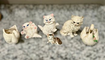 Adorable Collection Of  Vintage Ceramic Cats And Swans