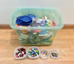 Great Collection Of Decorative Buttons, Flowers, Fasteners & More (includes Plastic Tote)